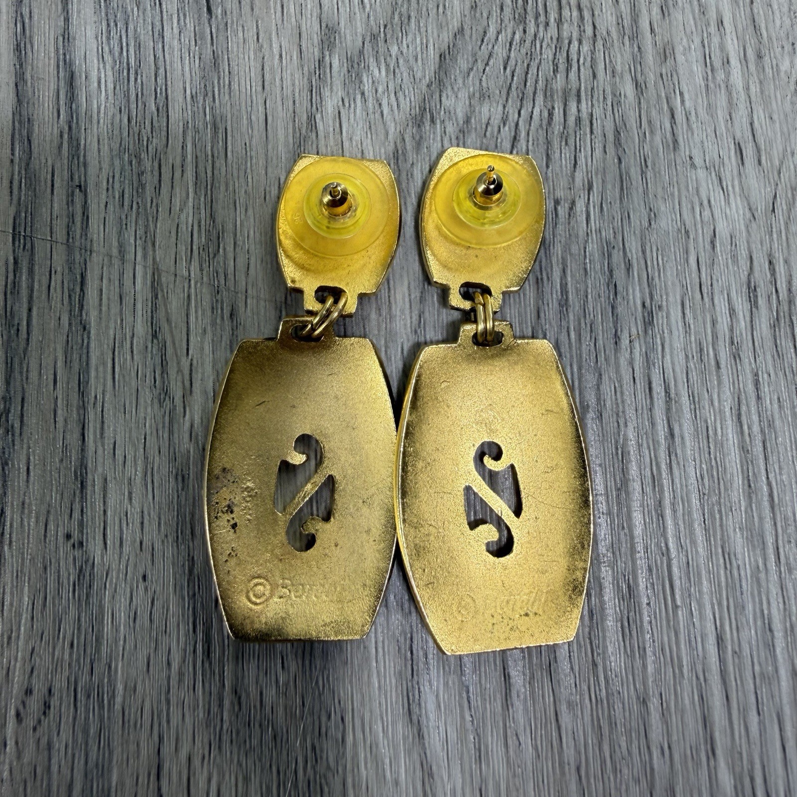 Vintage Earrings EDGAR BEREBI Gold Tone-Black Enamel Drop Dangle MCM Retro
