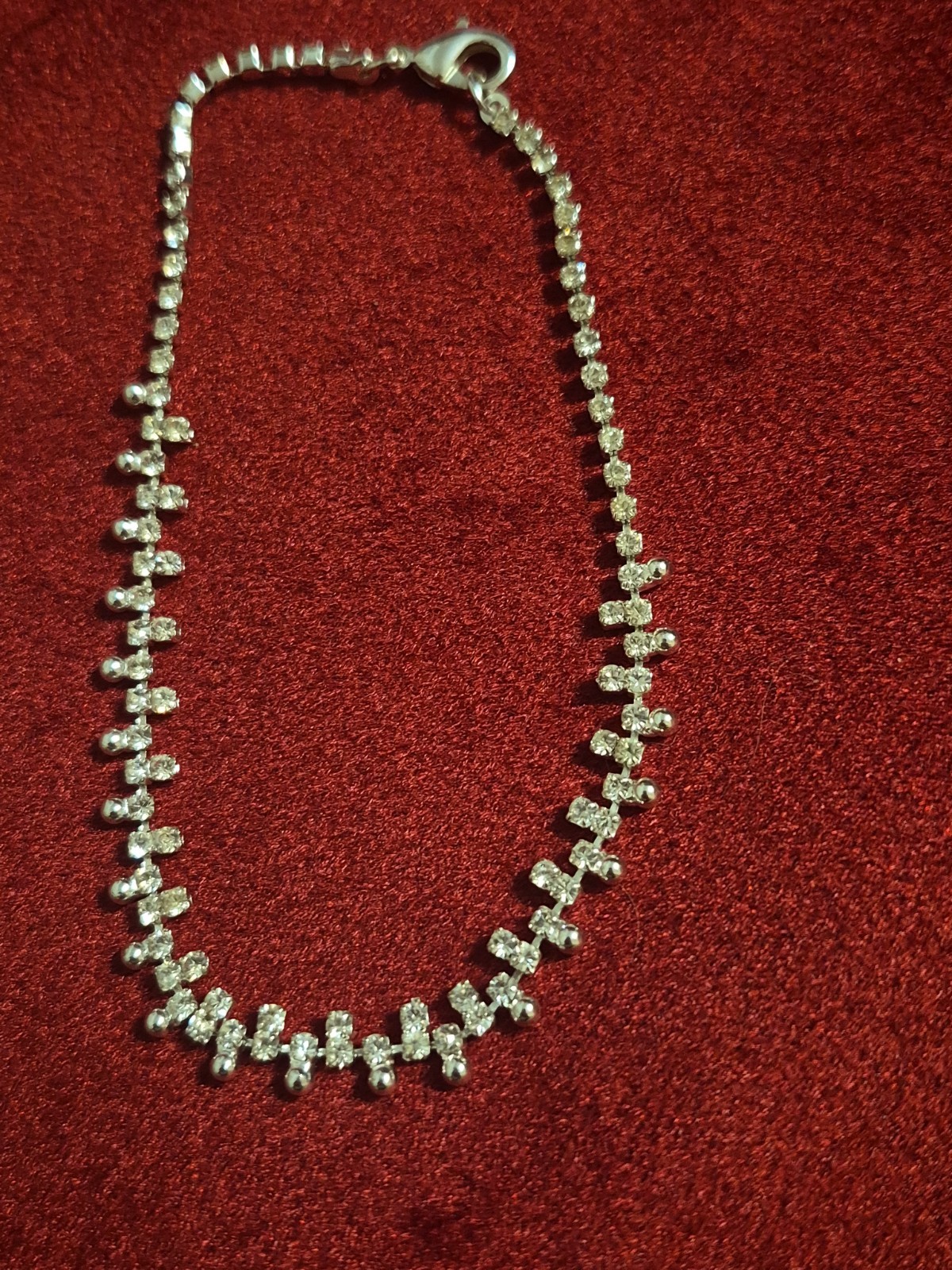 Vintage silver tone Ankle Bracelet with clear Rhinestones