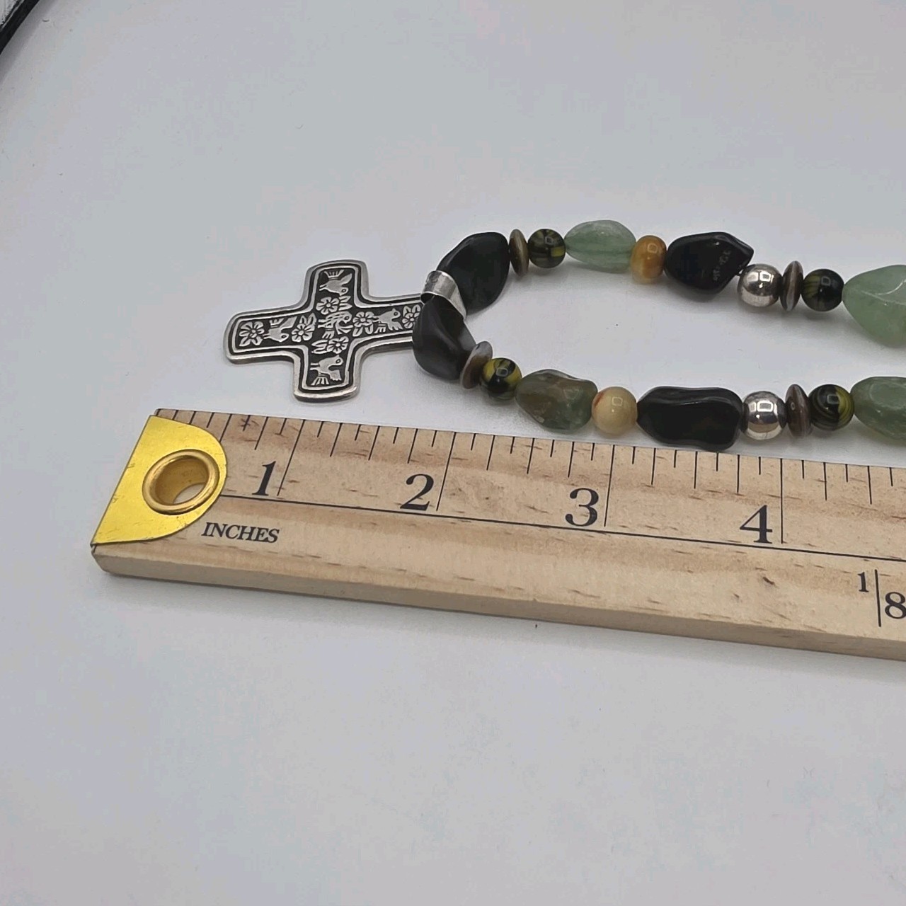 VTG Taxco Mexico Sterling Silver Cross Necklace 30” TW-97 925 Multi Stone 84.5g