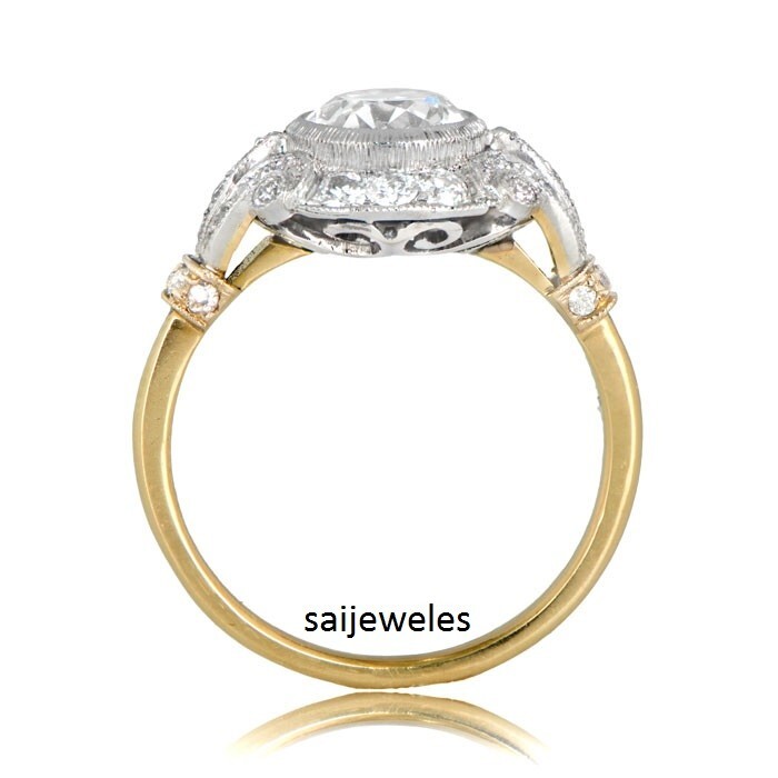Art Deco Vintage 3.50CT Round Cut Diamond Lab-Created 14K 2-Tone Gold Over Ring