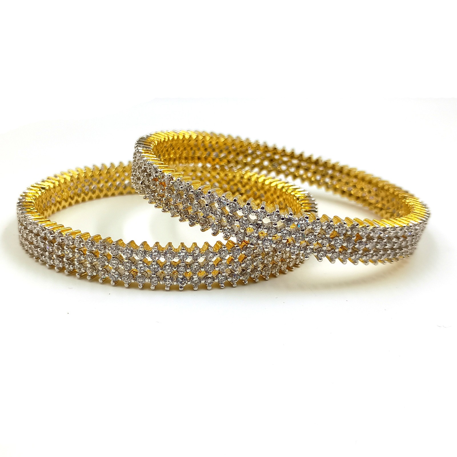 22K Gold Plated Cubic Zirconia Bangle Set Handmade South Indian Ethnic Jewelry