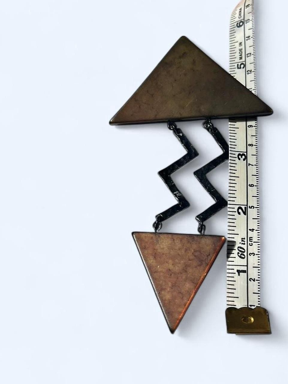 1980s Postmodern Mixed Metal Geometric Triangle Zig-Zag Statement Pin Unique