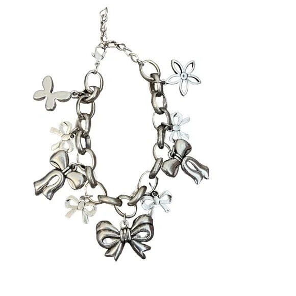 Vintage Bowknot Silver Plated Pendant Bracelet