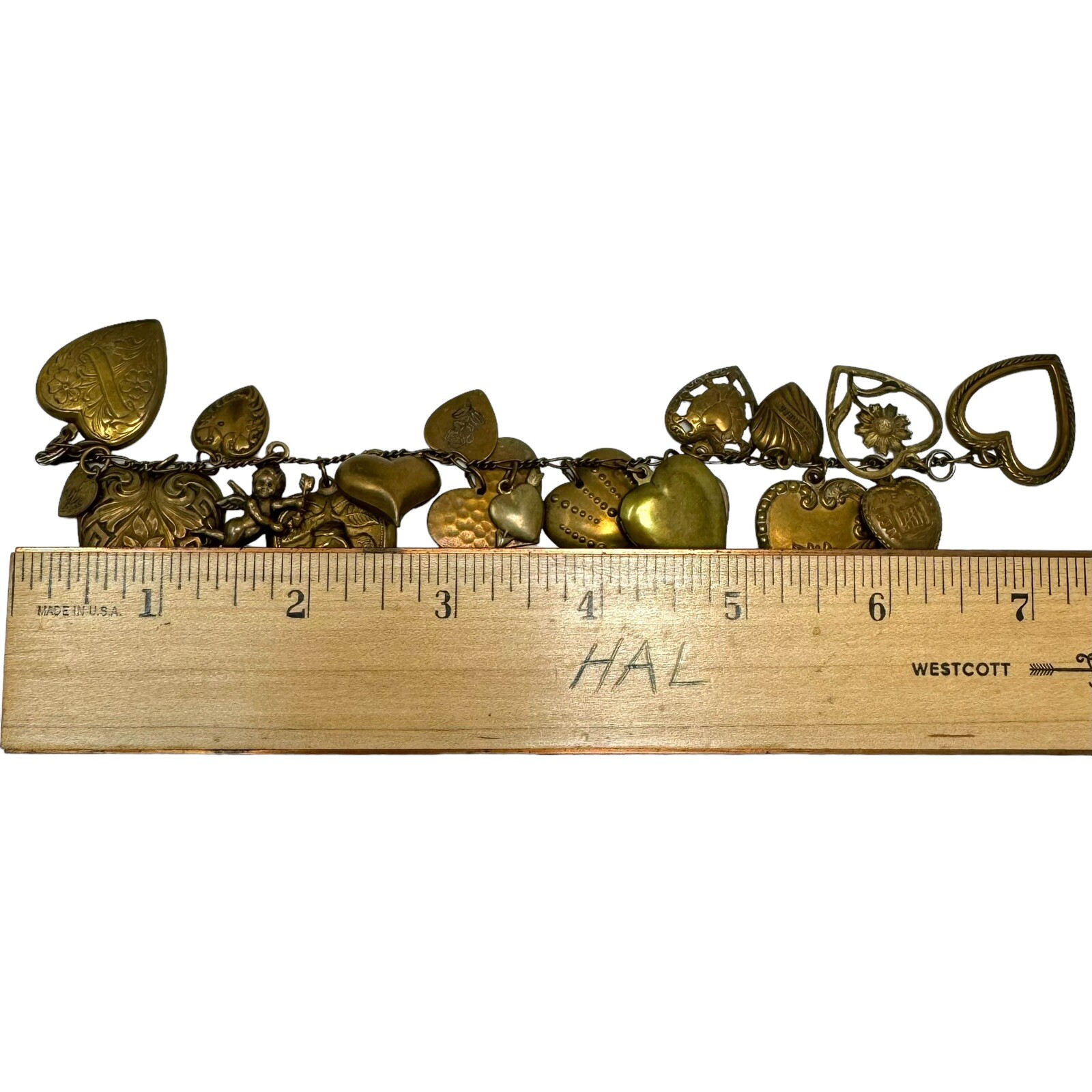 Victorian Style Bronze Color Embossed Fancy Hearts Cherub Charm Bracelet