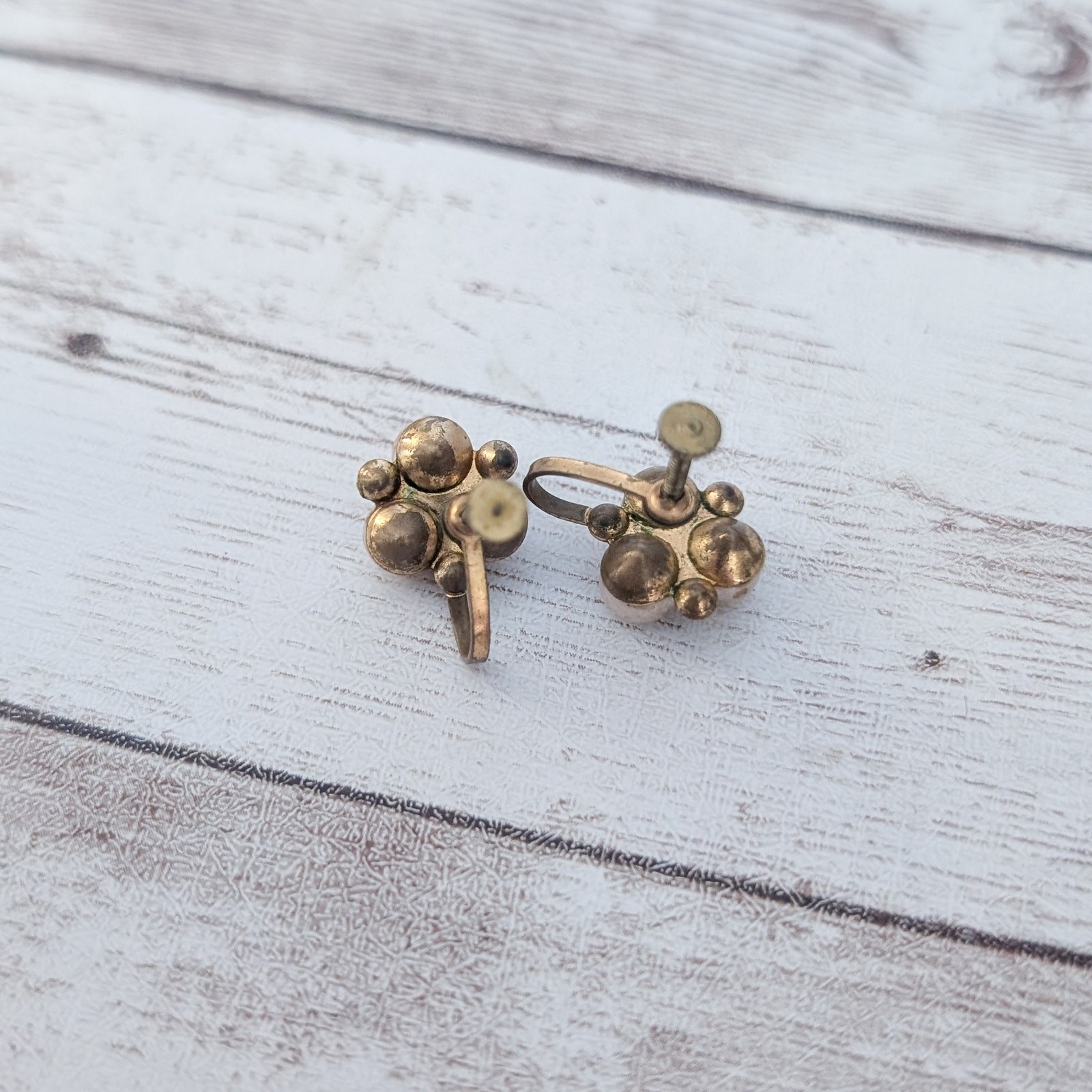 Vintage Screw Back Earrings Dainty Faux Pearl & Clear Gem Trio 0.5″