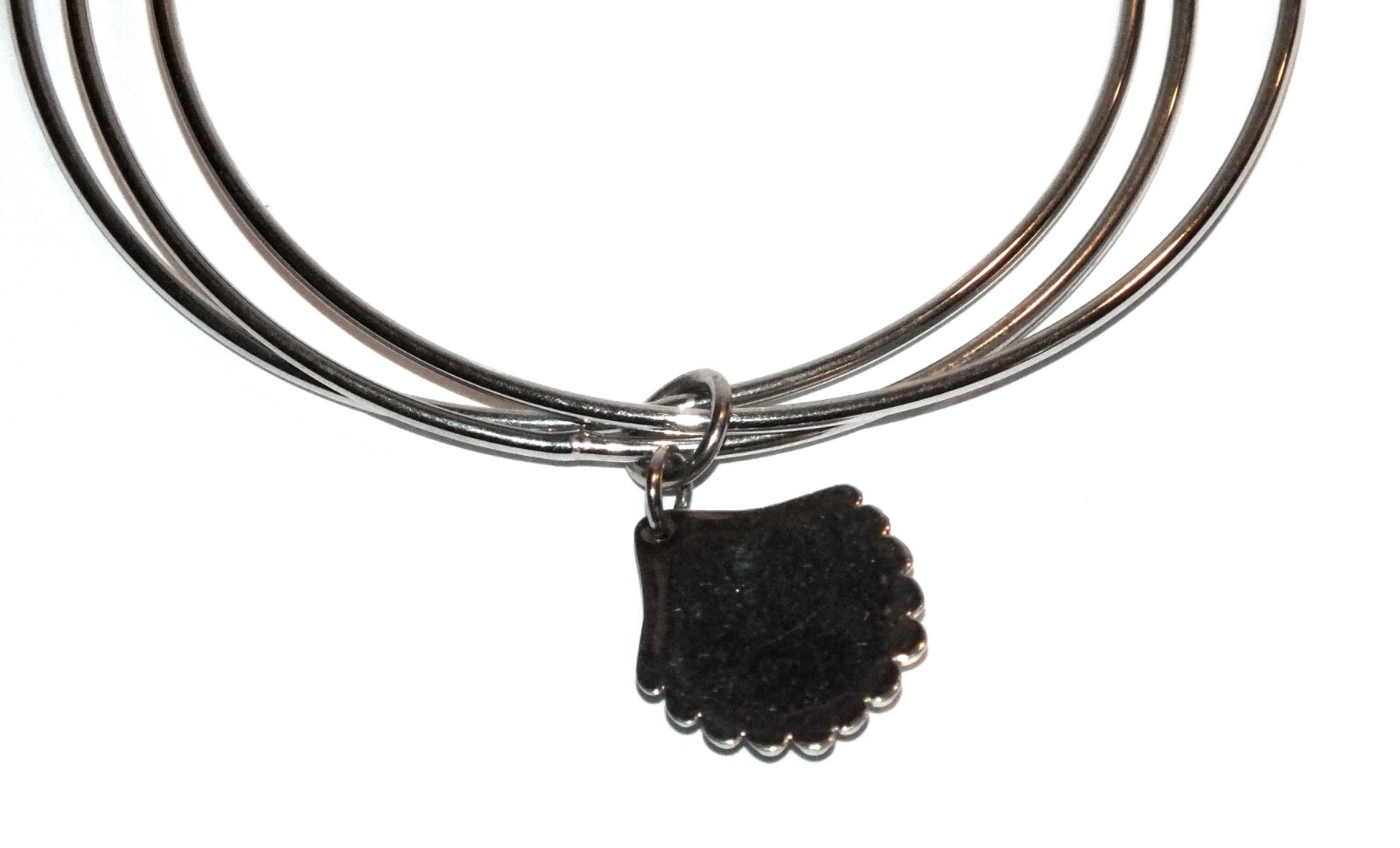 Silver Tone Bangle Bracelet 3 Bracelets Shell Charm Nautical Themed Jewelry J503