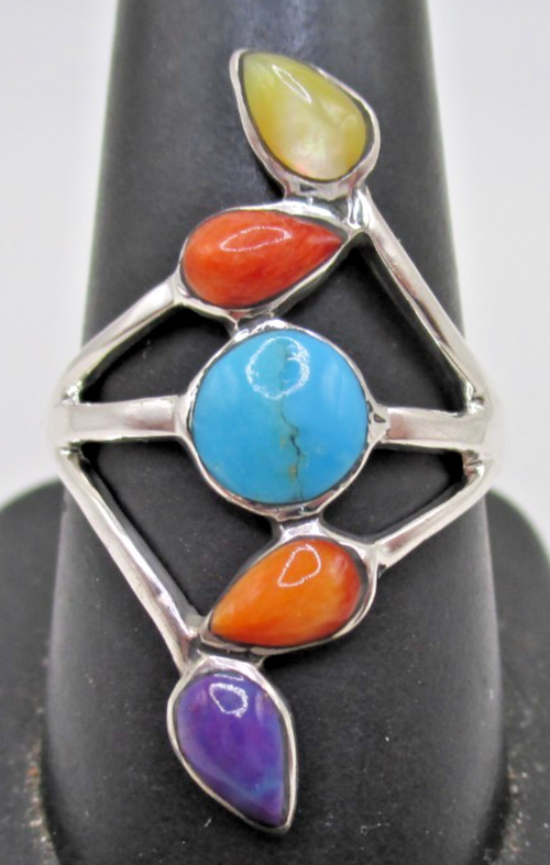 Sterling multi stone ring size 8 turquoise lapis spiny oyster