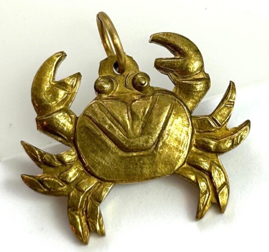 Vintage Crab Charm Pendant Etched Brass Vintage Jewelry Nautical Charm Gift
