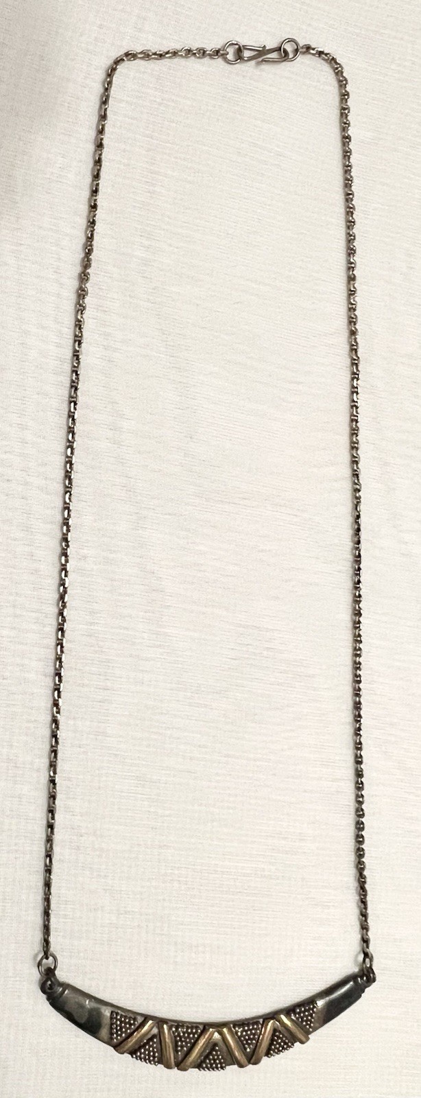 ABSTRACT BRUTALIST Sterling Silver Gold Wash CRESCENT PENDANT NECKLACE Vintage