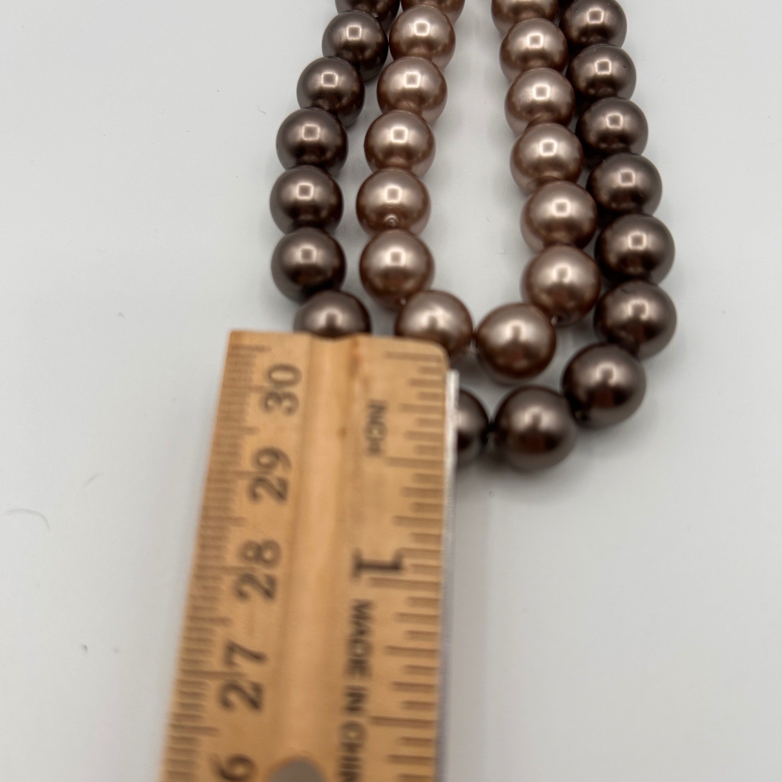 Vintage Hong Kong Double Strand Bronze Faux Pearl Necklace Mocha Brown Graduated