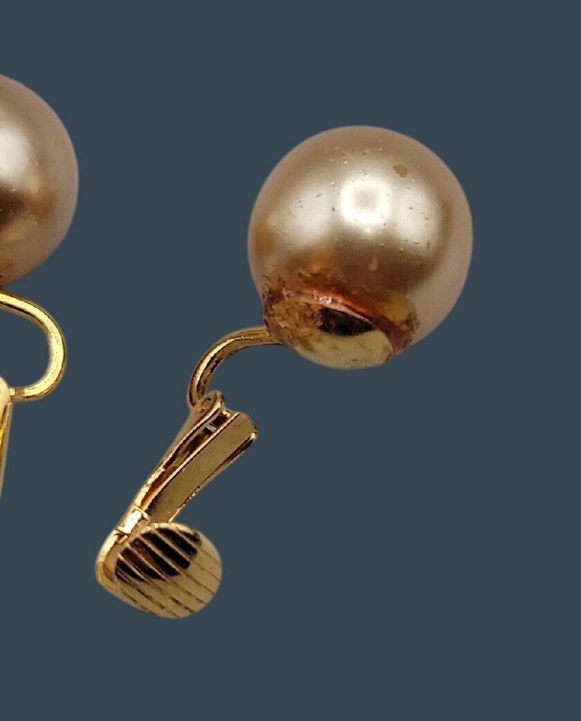 Vintage KJL Faux Pearl Stud Clip On Earrings Elegant Signed Kenneth Jay Lane
