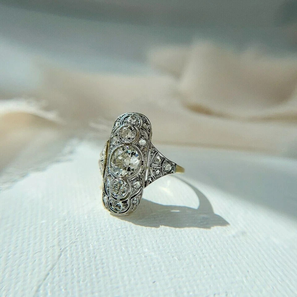 Art Deco Style Round Cut Lab Created Diamond 14K Yellow Gold FN Engagement Ring