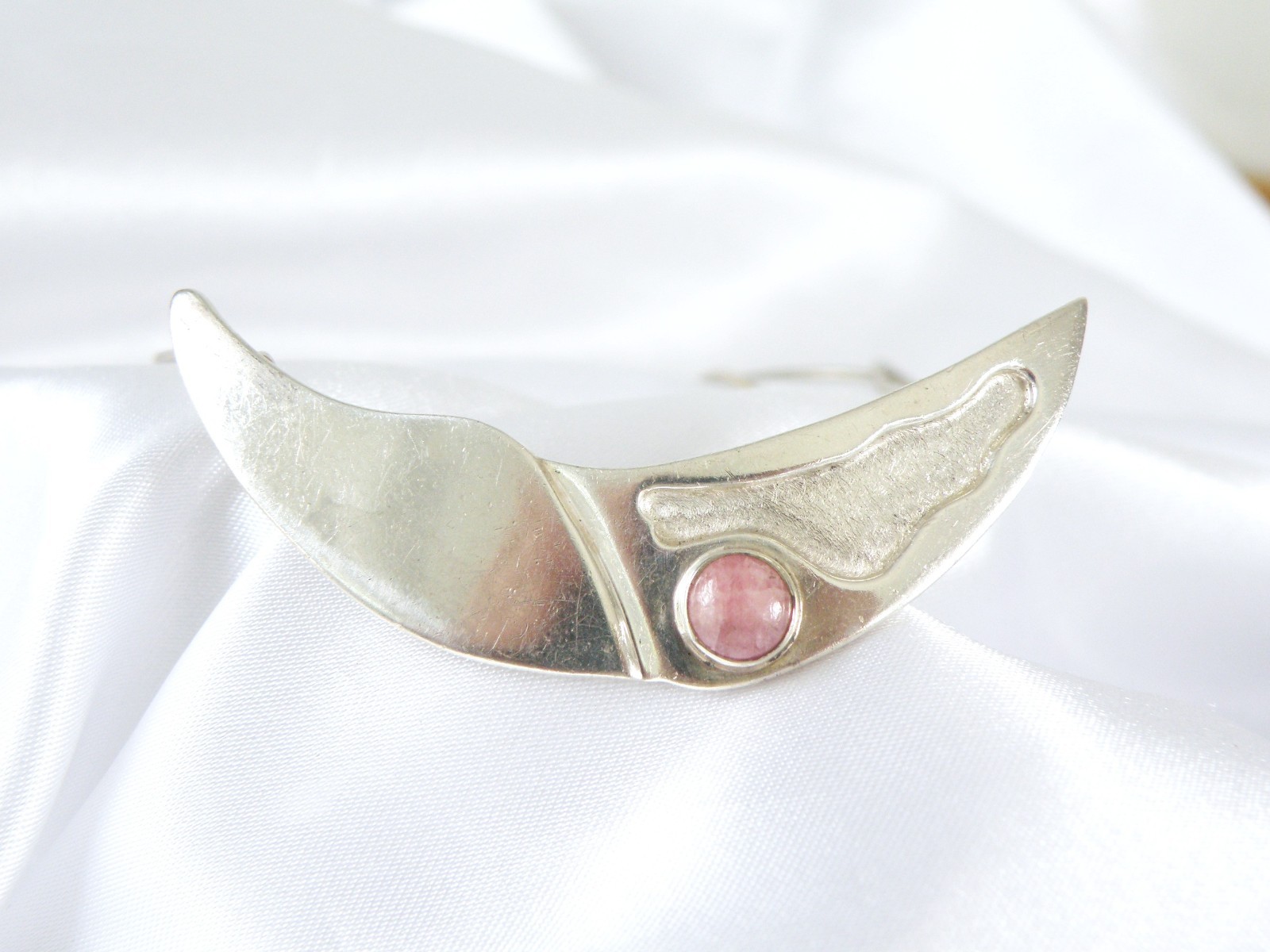 Vintage Sterling Silver 925 Artisan Modernist Rhodochrosite Slide Necklace