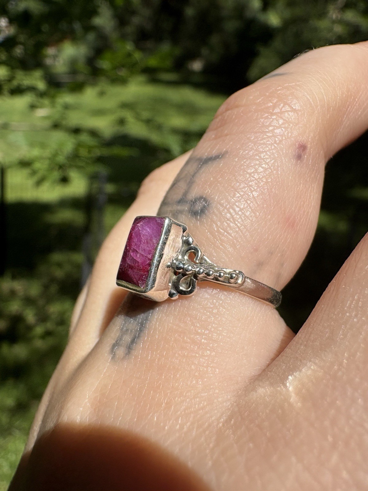Solid Sterling Ruby Ring Sz 6.5