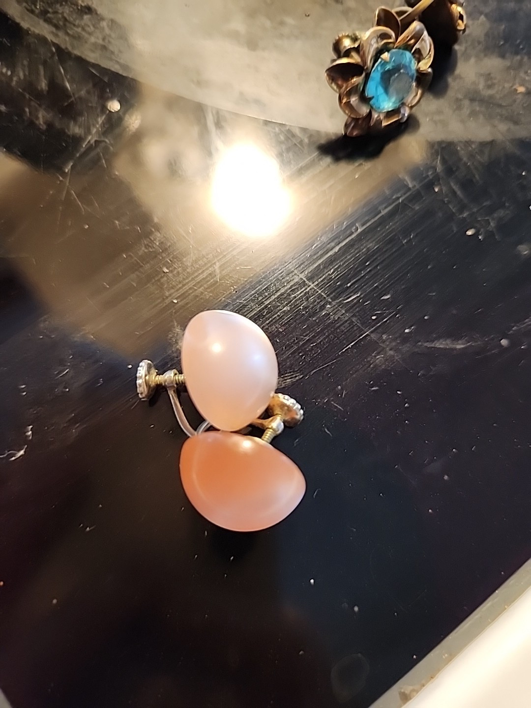 Vintage Pink Moonflow Lucite Earrings