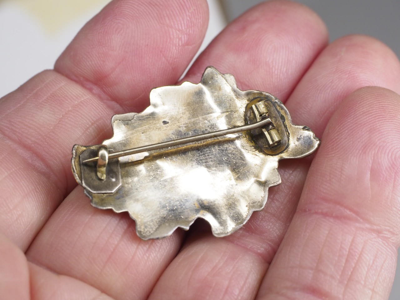 Antique brooch pin hollow rolled gold tube hinge C-clasp jewelry rose floral