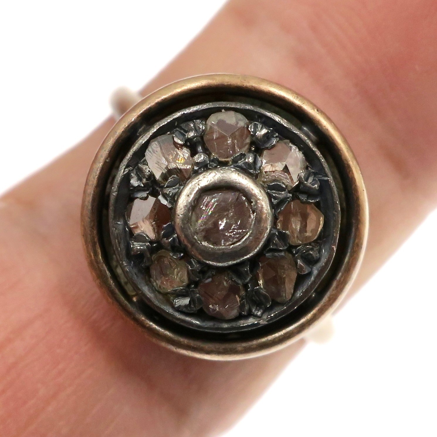 Vintage Georgian 14k Yellow Gold 14k Natural Rose Cut Diamond HALO Ring Size 8.5