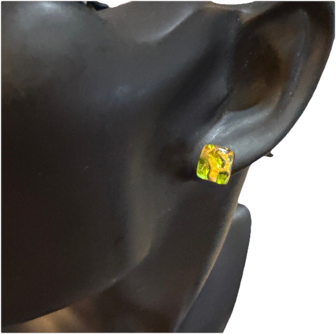 VINTAGE NEON Murano Glass Earrings Green Reflecting Stud Lobe Italian GIFT SEE