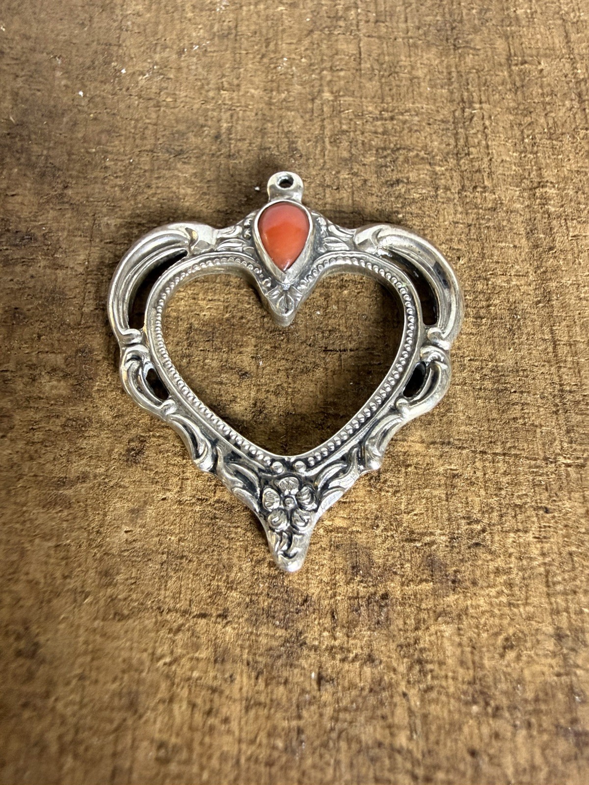 Vintage 1976 Avon Open Heart Pendant Silver Tone Floral Charm Cottagecore