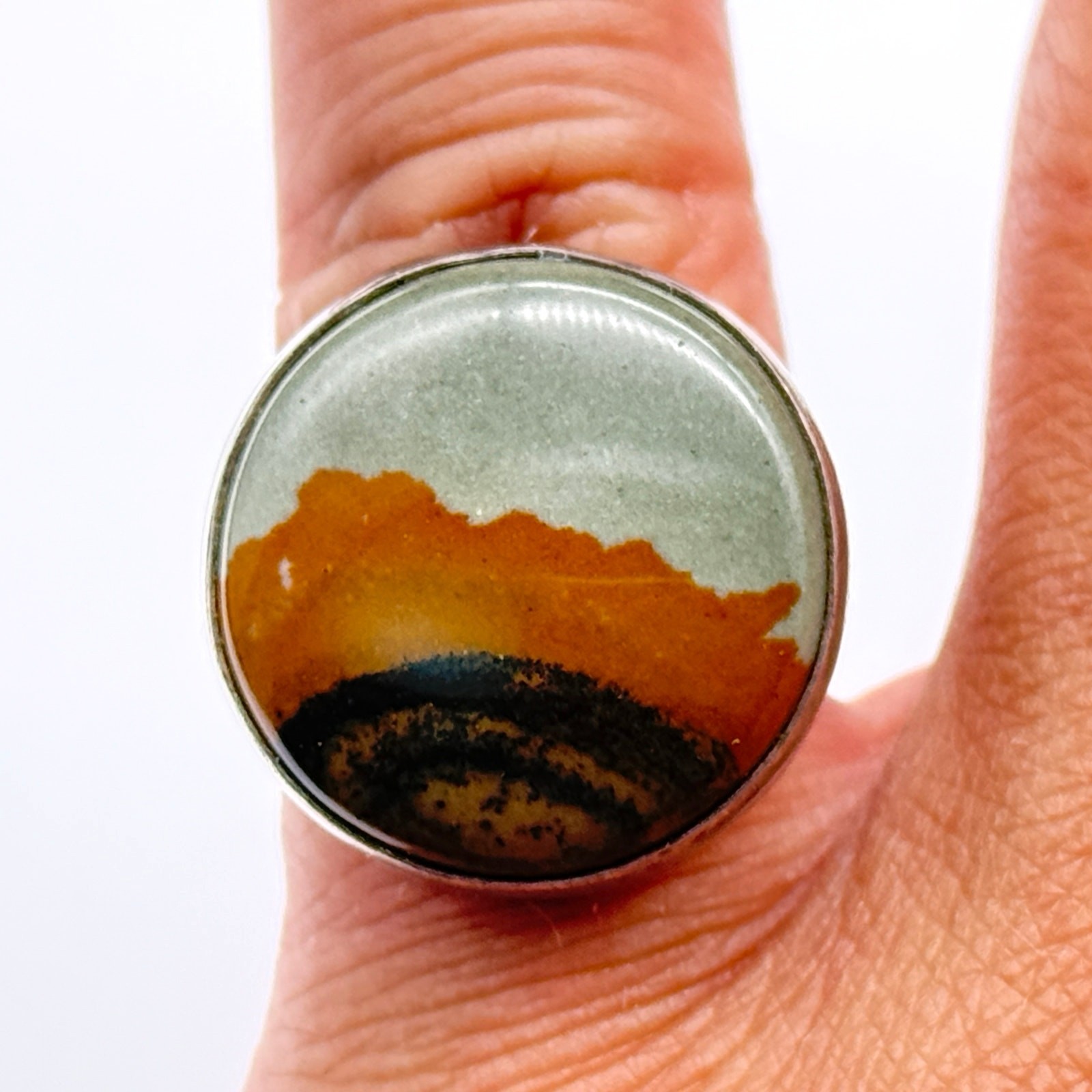 Vintage Modernist Picture Jasper Sterling Silver Ring Size 7.25