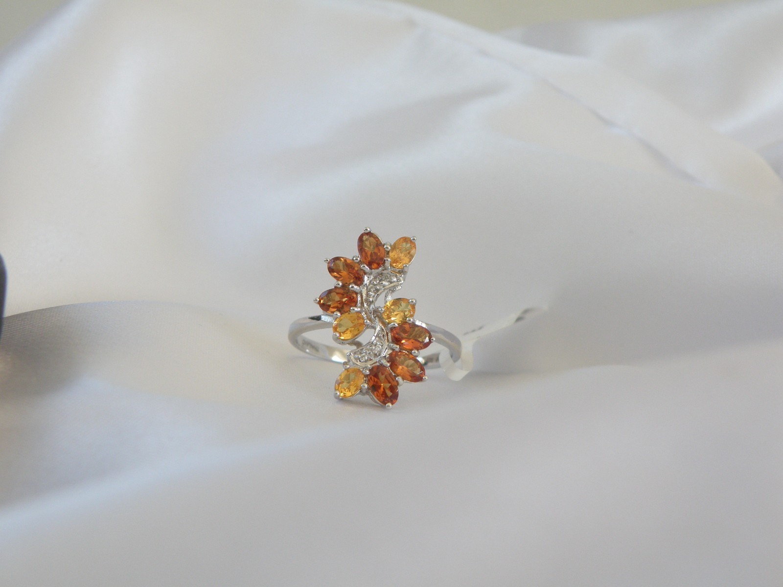 Designer Sterling Silver 925 Natural Mandarin Orange Garnet Ring Size 10