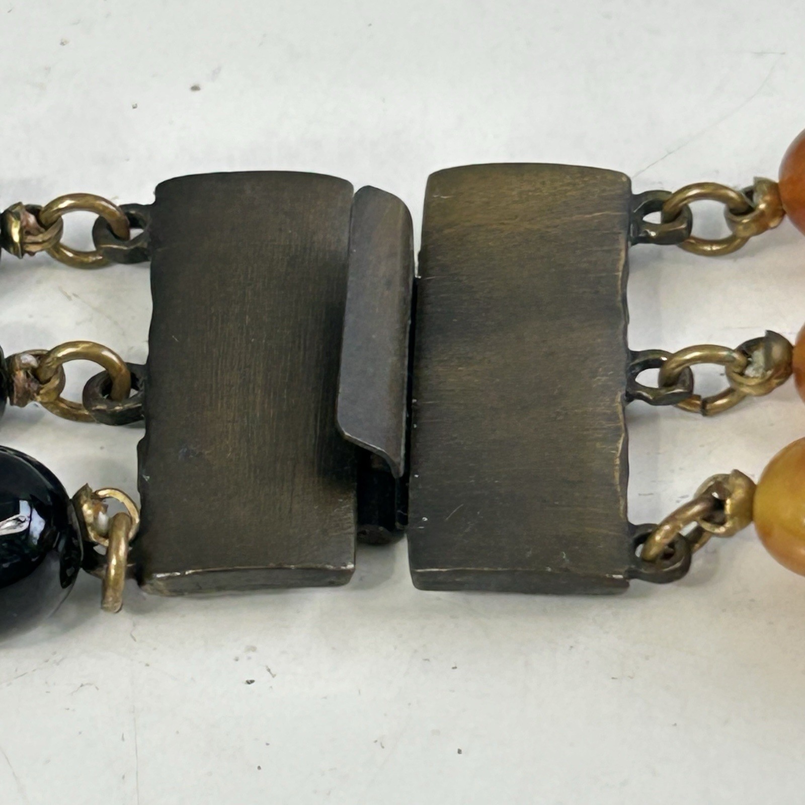 Vintage Chunky Necklace Black Marbled Golden Brown Lucite 3 Strand 18″ Statement