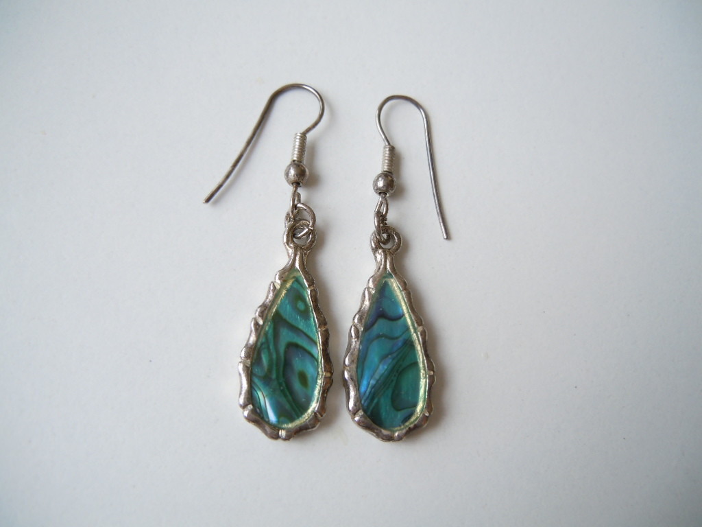 Earrings Ear Jewelry Drop Shape Sea Opal 7.2 G / 4.8 X 1.1 Cm