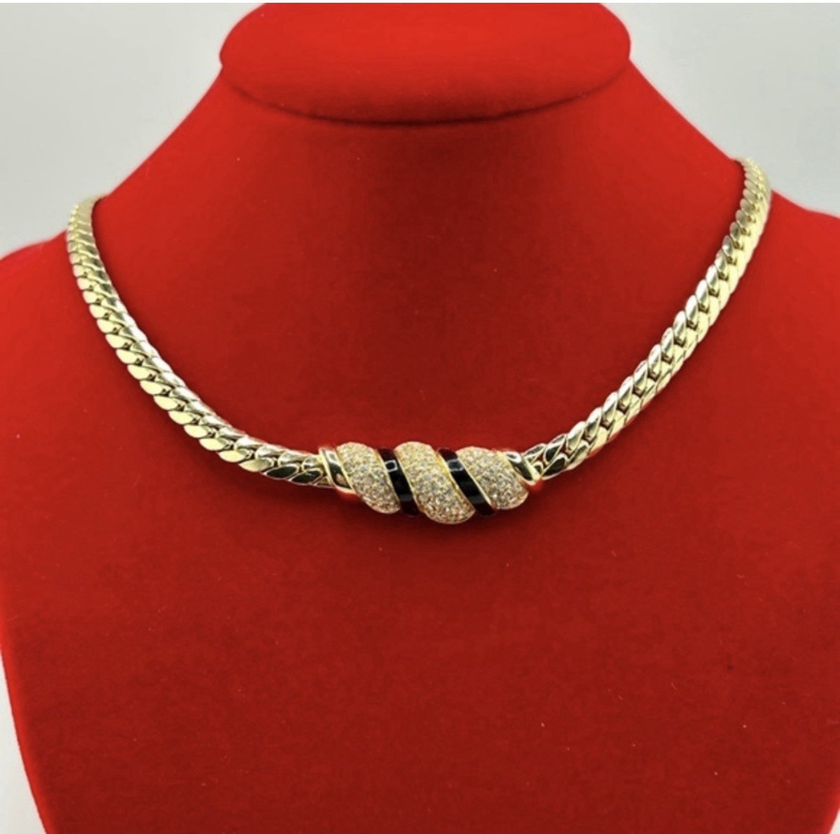 Vintage ch. dior Gold-Tone Chain Necklace Crystal Pavé & Enamel Signed Rare!