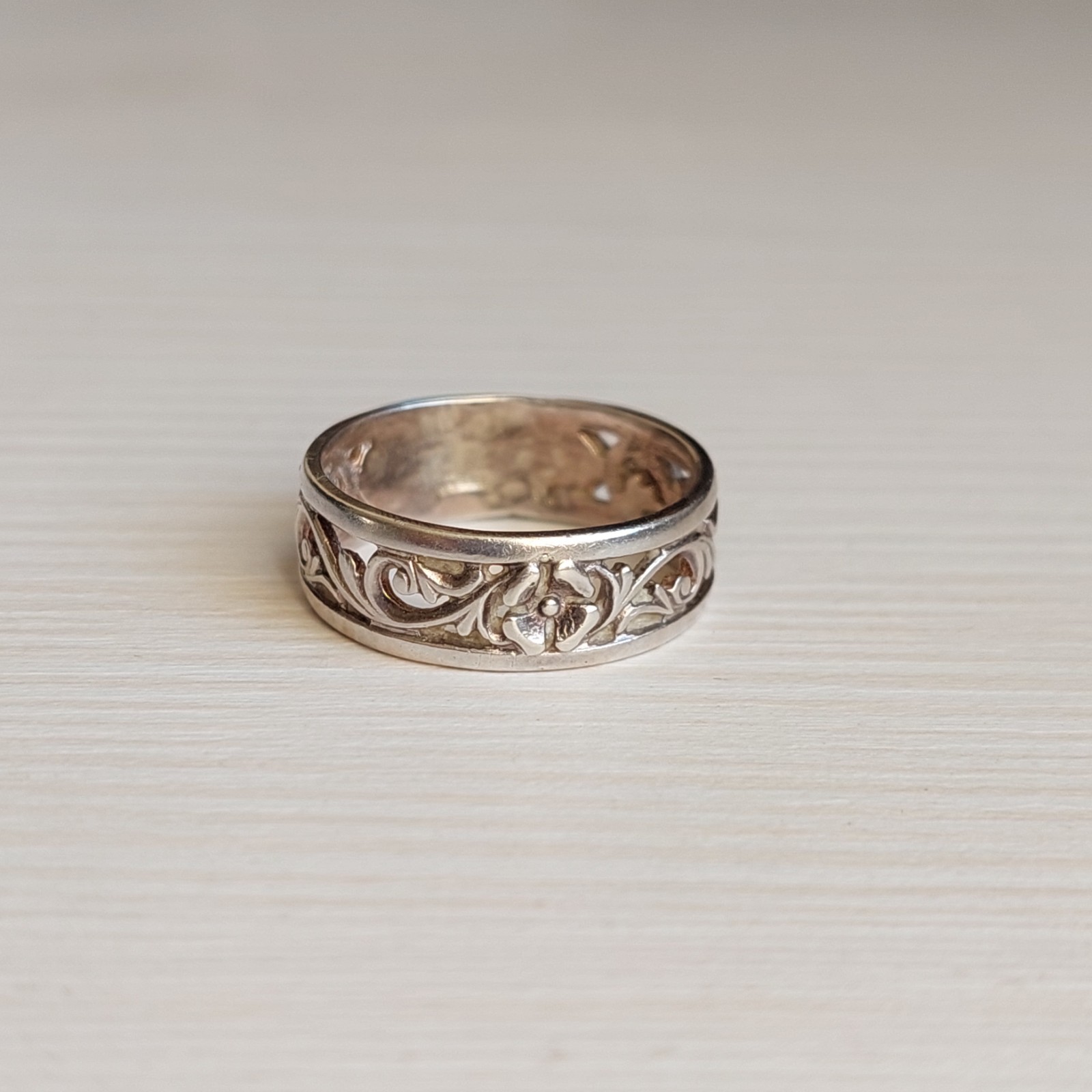 Vintage 916 Silver Ring Engraved Band Flower Ornate Design Unisex Size 9/19