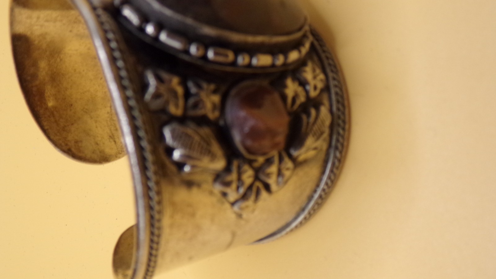 Vintage Silver & Stone Cuff Bracelet Brown Stones Nice Detail Women Southwestern