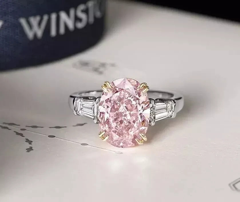 3Ct Oval Cut Lab Created Pink Diamond Three-Stone Classic Ring 14K White Gold FN