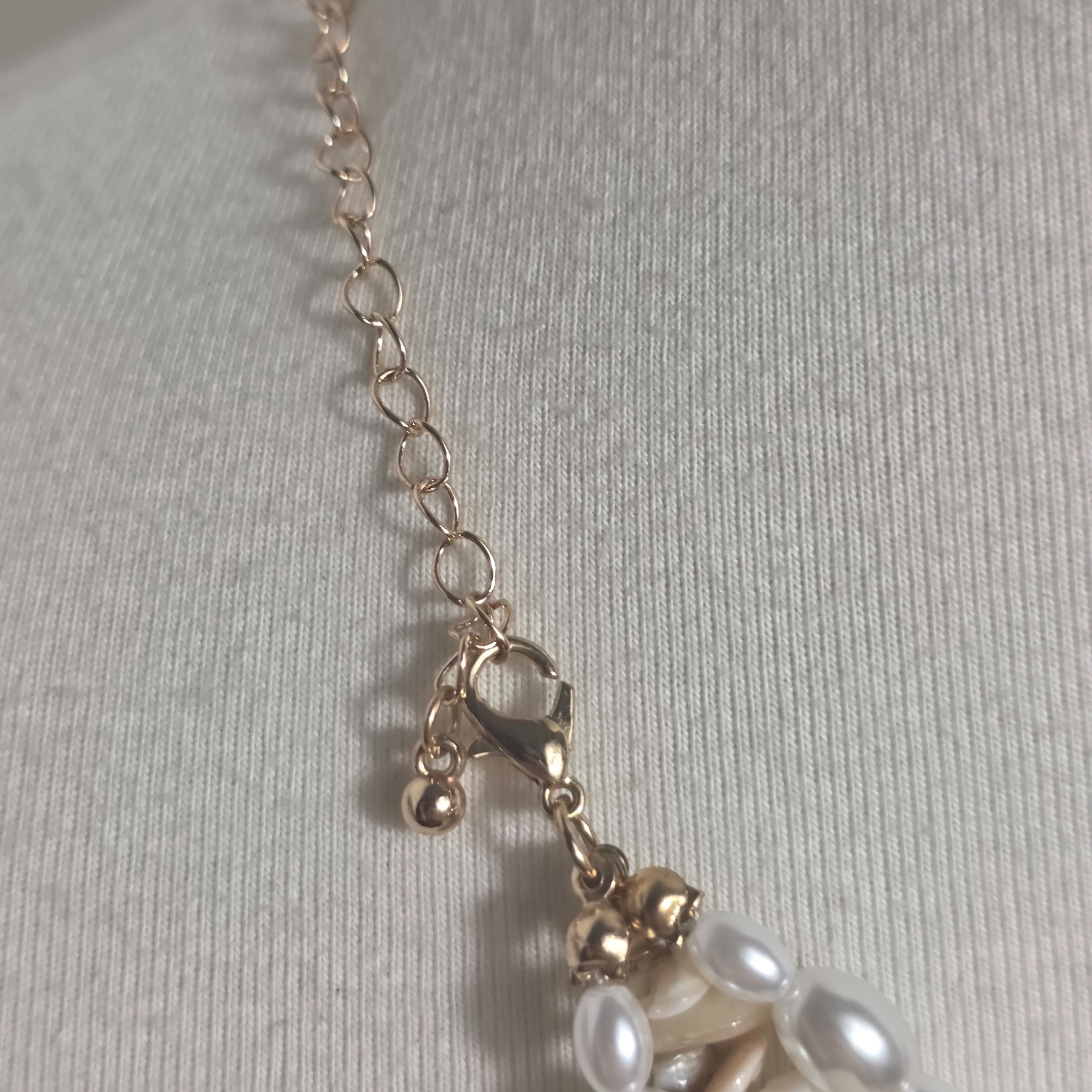 Vintage Inspired Multi-Strand Necklace Faux White Pearls & Earthtone Shell Chips