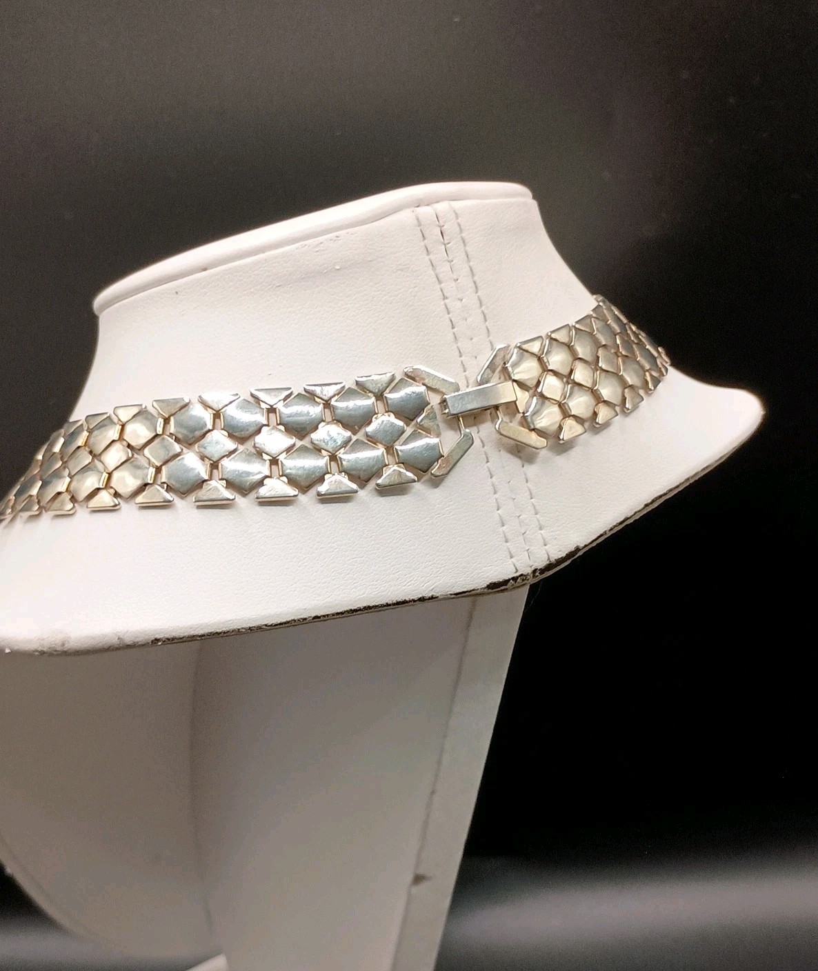 Vintage Wide Flat Mesh Link Silver Tone Choker Necklace Bracelet Set Couture