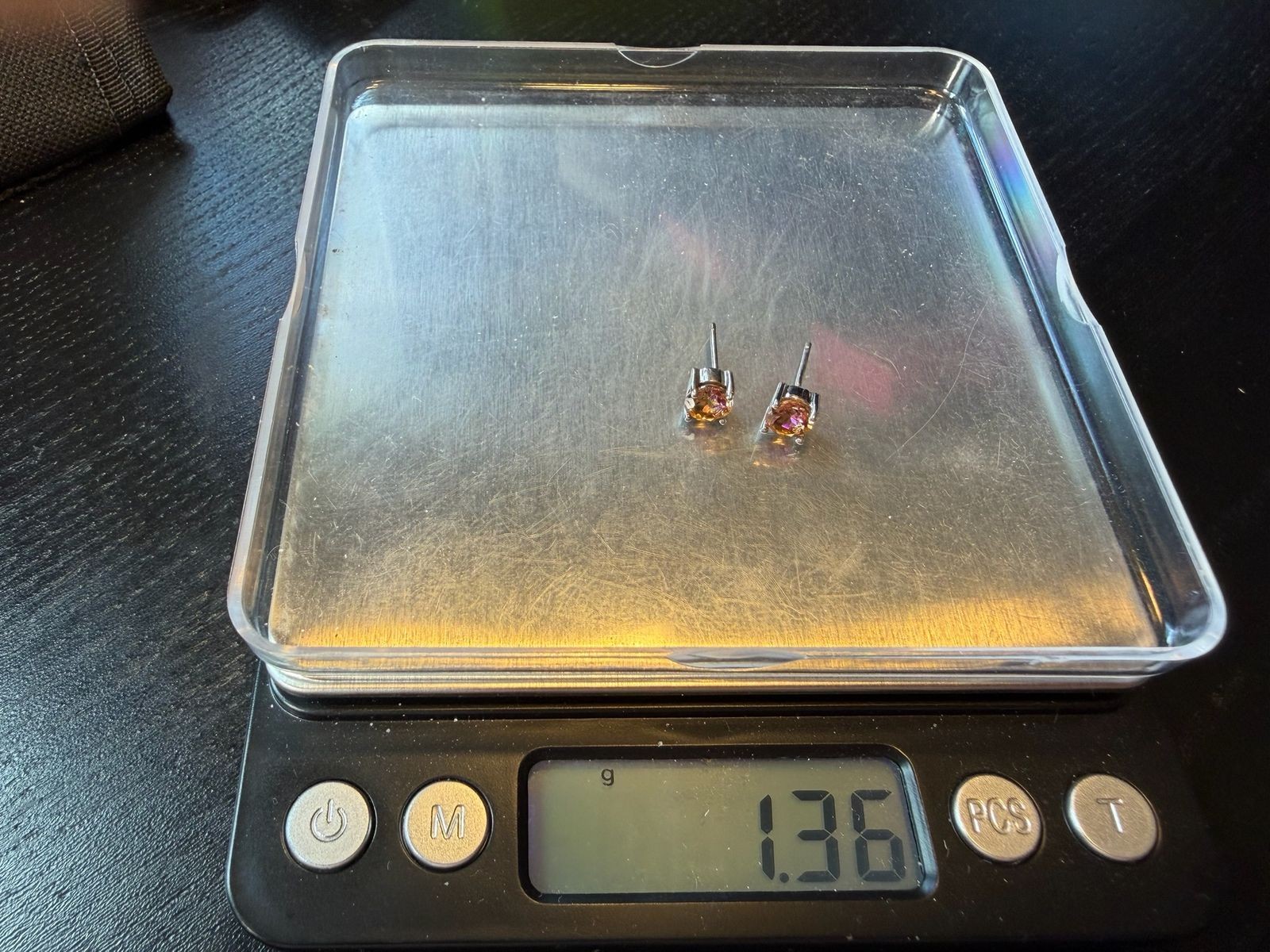 1.36g Vintage Sterling Silver 925 Orange Pink Round Sparkle Earrings M