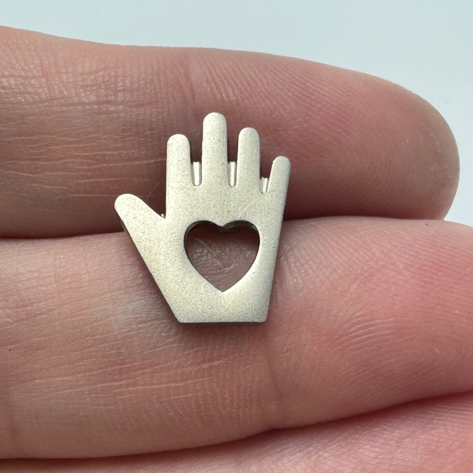 Vintage Silver Heart in Hand Cutout Love Symbol Minimalist Lapel Pin Tie Tack