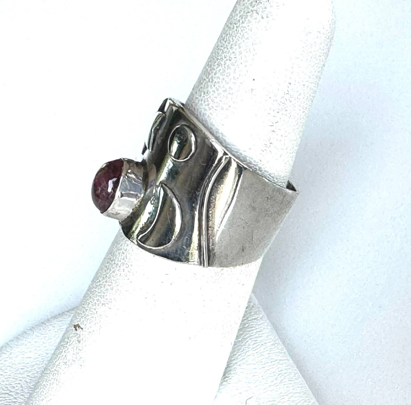 Vintage 925 Sterling Silver Wide Band Ring Pink Cabochon Star Sz 5.5