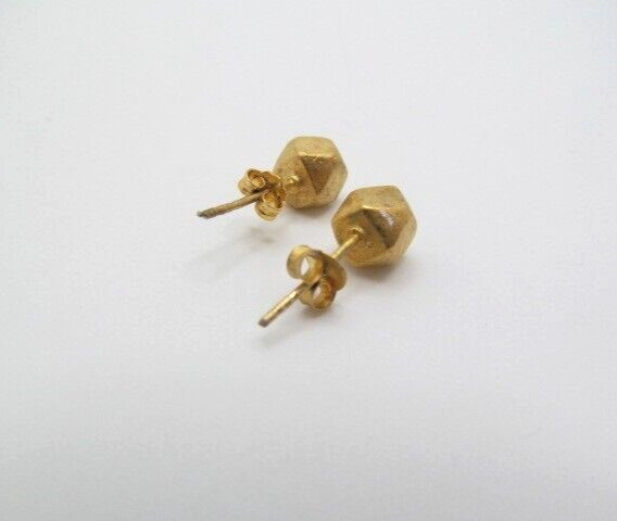 Vintage Gold Tone Solid Cube Cubed Nugget 6.4mm Stud Earrings