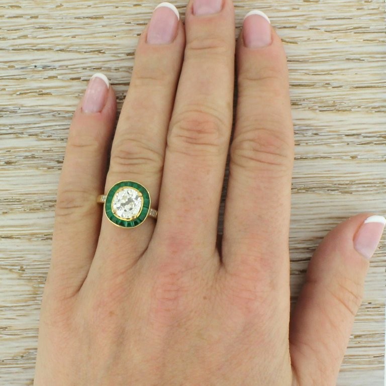 Round 2.54CT Lab Created Diamond Vintage Emerald Halo Ring 14K Yellow Gold Over