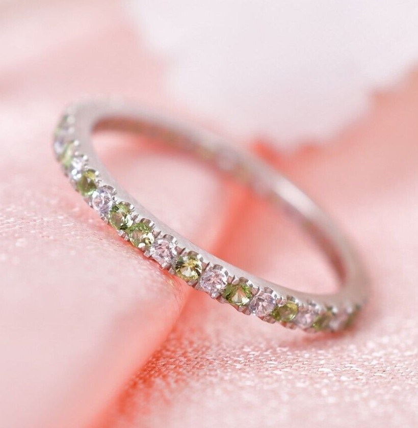 1.8mm wide Peridot Full Eternity Band Minimalist Wadding Band Women Promise Ring