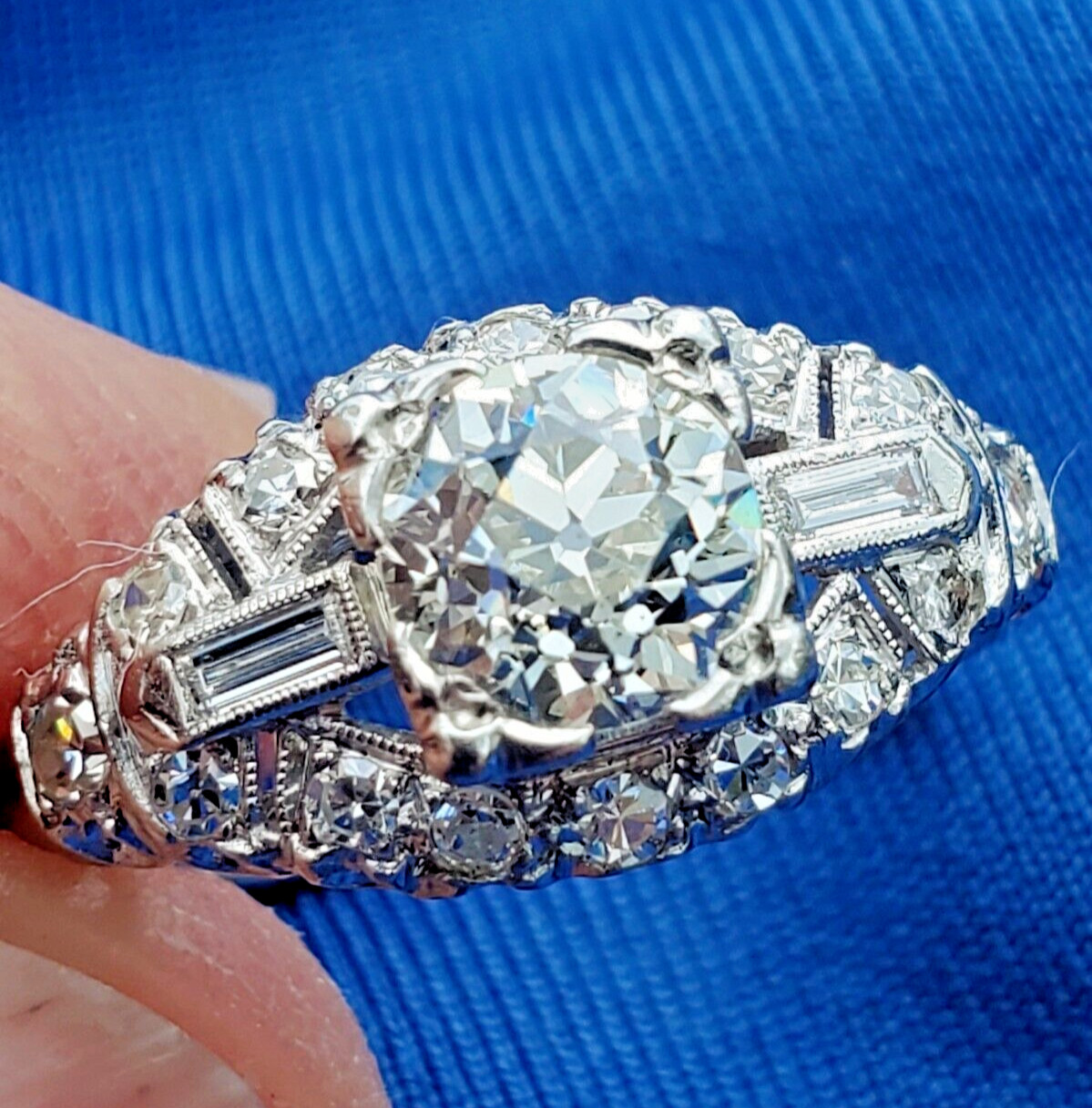 Original EARTH MINED DIAMOND Art Deco Engagement Ring Antique PLATINUM Solitaire