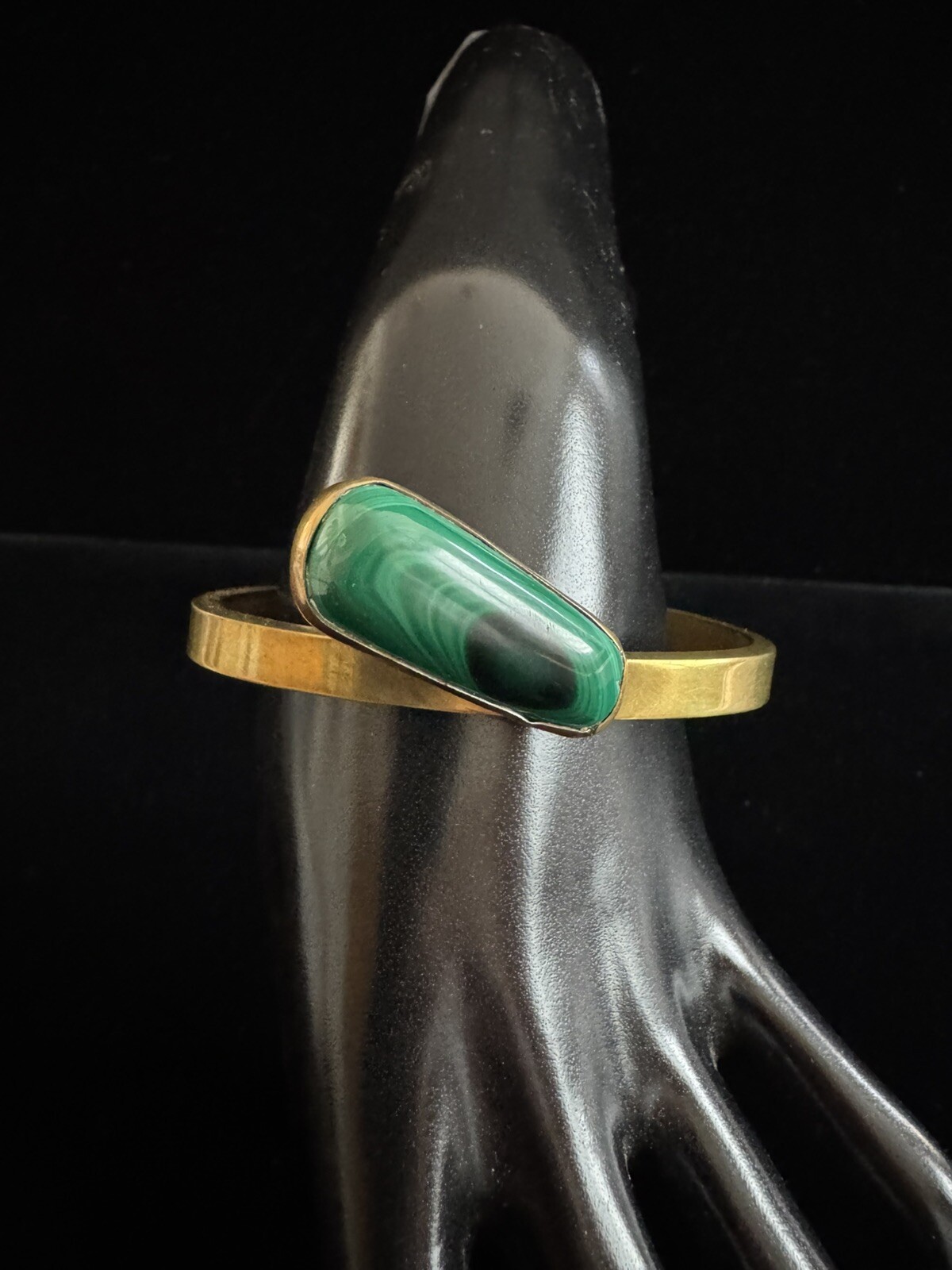 Vintage Malachite & Thick Copper Cuff Bracelet Retro Art Deco Revival Design 30g