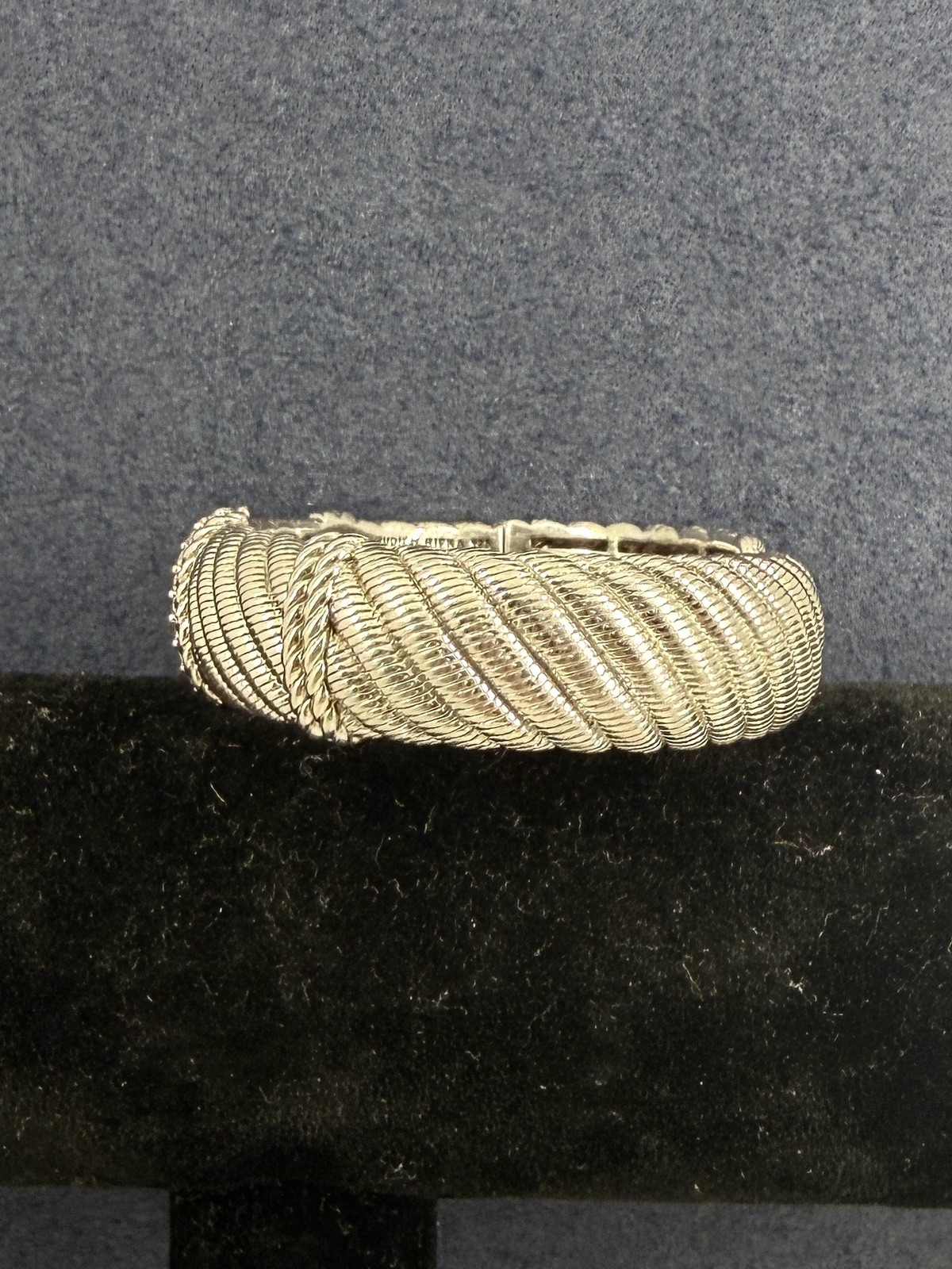 JUDITH RIPKA Sterling Silver Cubic Zirconia Cable Twist Wide Cuff Bracelet; 75g