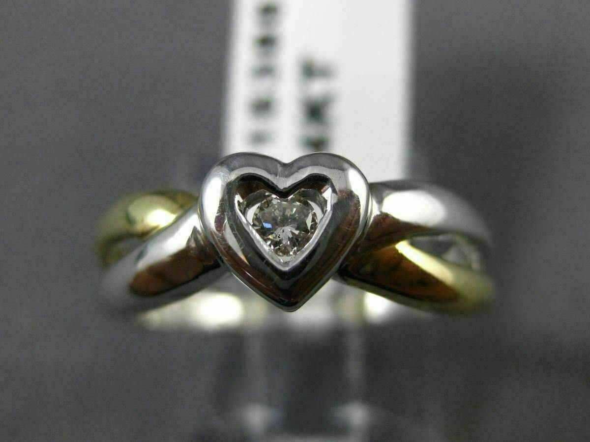 ESTATE .06CT DIAMOND 14KT WHITE & YELLOW GOLD 3D SOLITAIRE HEART FUN RING #15388