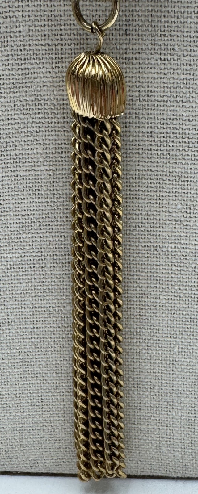 Vintage Gold Tone Statement Chain Necklace Large Oval Links Tassel Pendant 21in