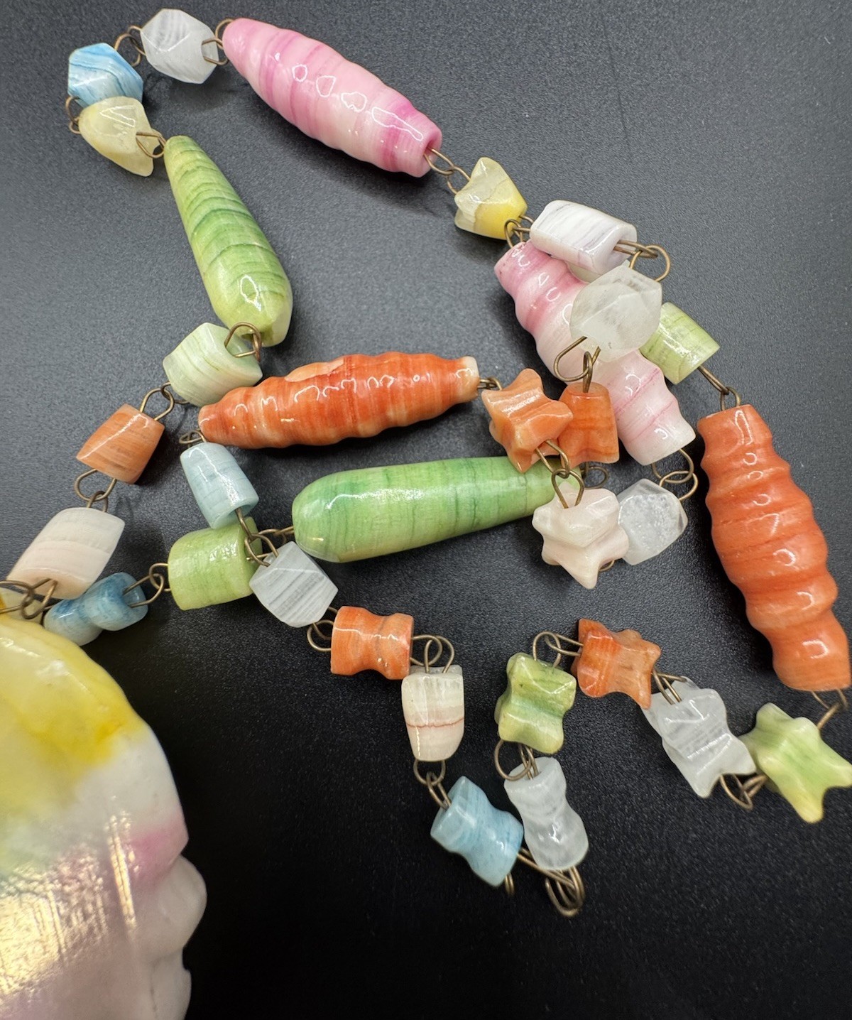 Vintage Pastel Tropical Island Art Glass Beaded Statement Necklace