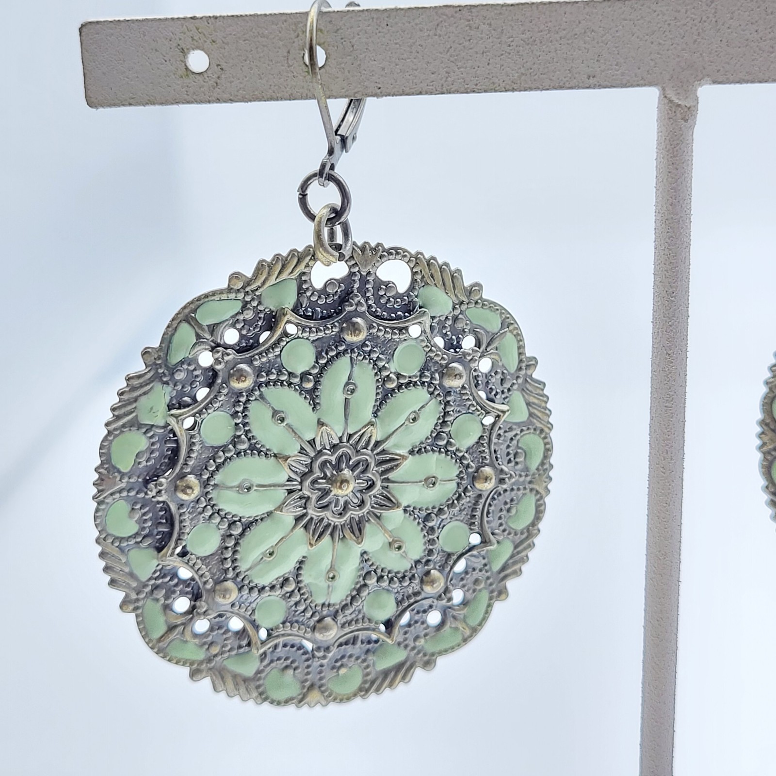 Fabulous bold enamel metal pierced dangle earrings Spring flowers boho
