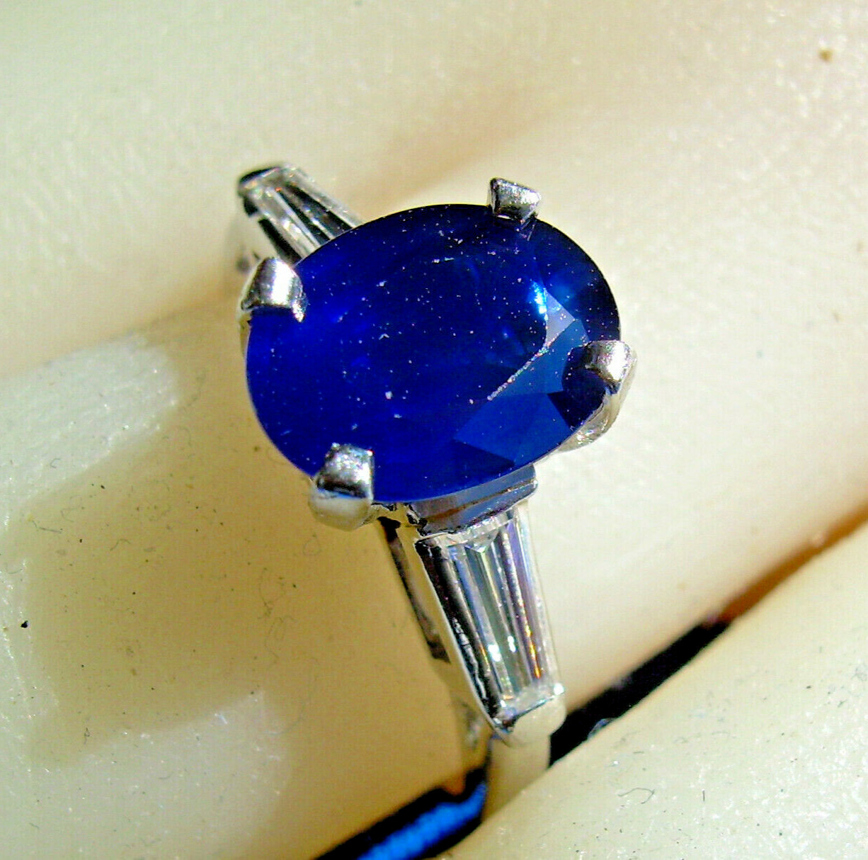 EARTH MINED SAPPHIRE DIAMOND Deco Engagement Ring Vintage PLATINUM Solitaire 3CT