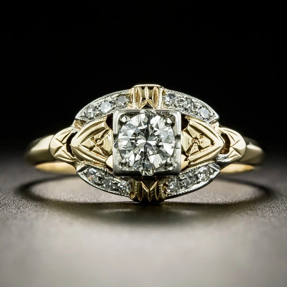 Art Deco Vintage Style Lab Created Diamond Wedding Anniversary 925 Silver Ring