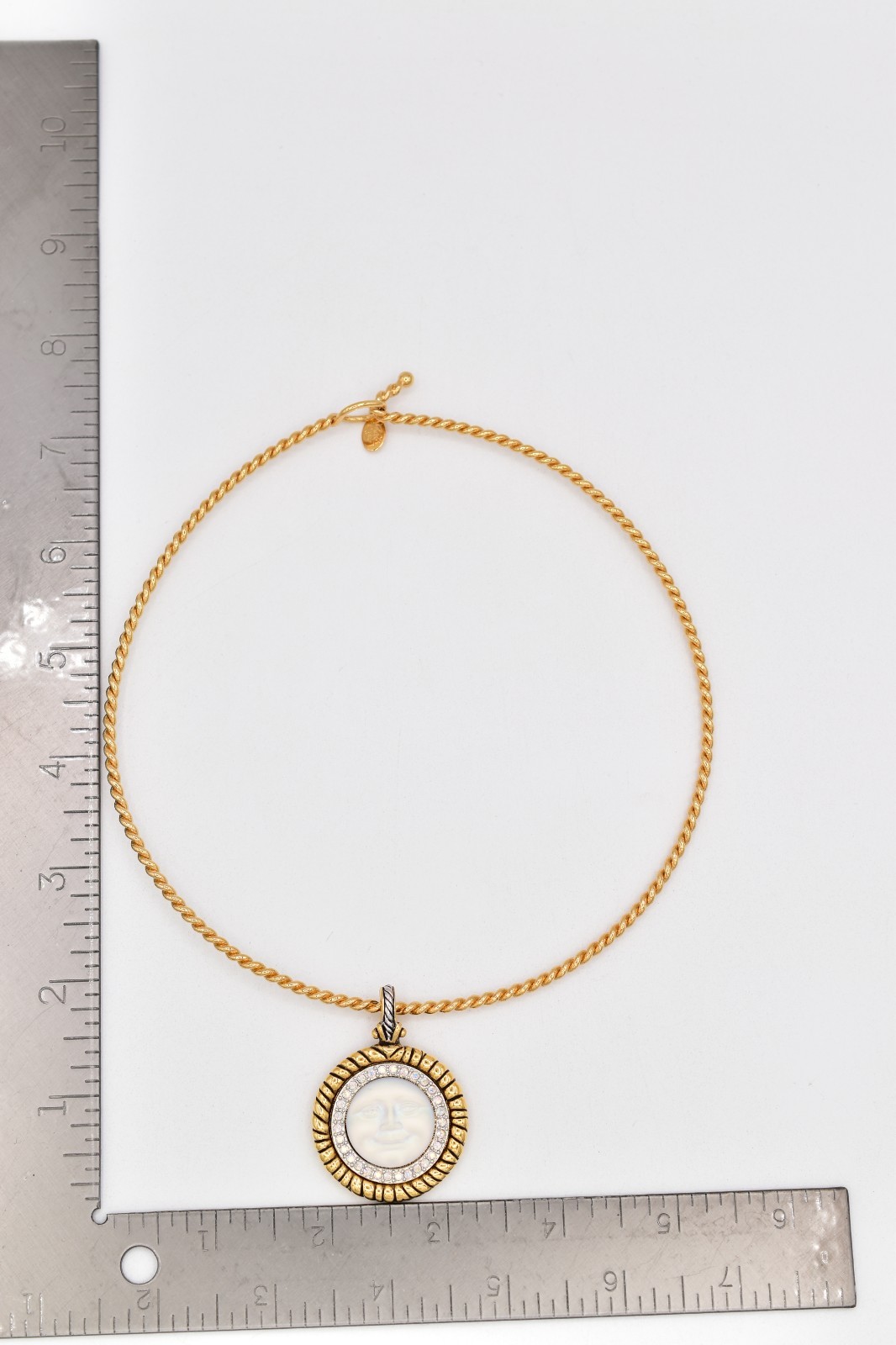 Vintage Kirks Folly Seaview Moon Face Pendant Necklace Gold AB Crystal 80s Bin3D