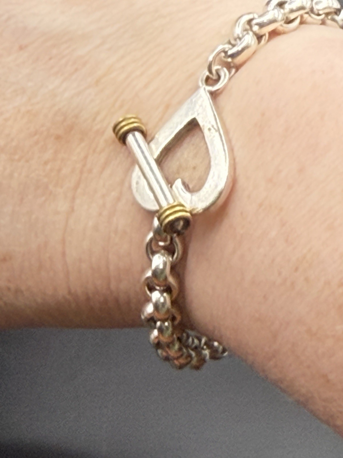 Vintage Heavy Sterling Silver Chain Bracelet with Toggle Heart Closure